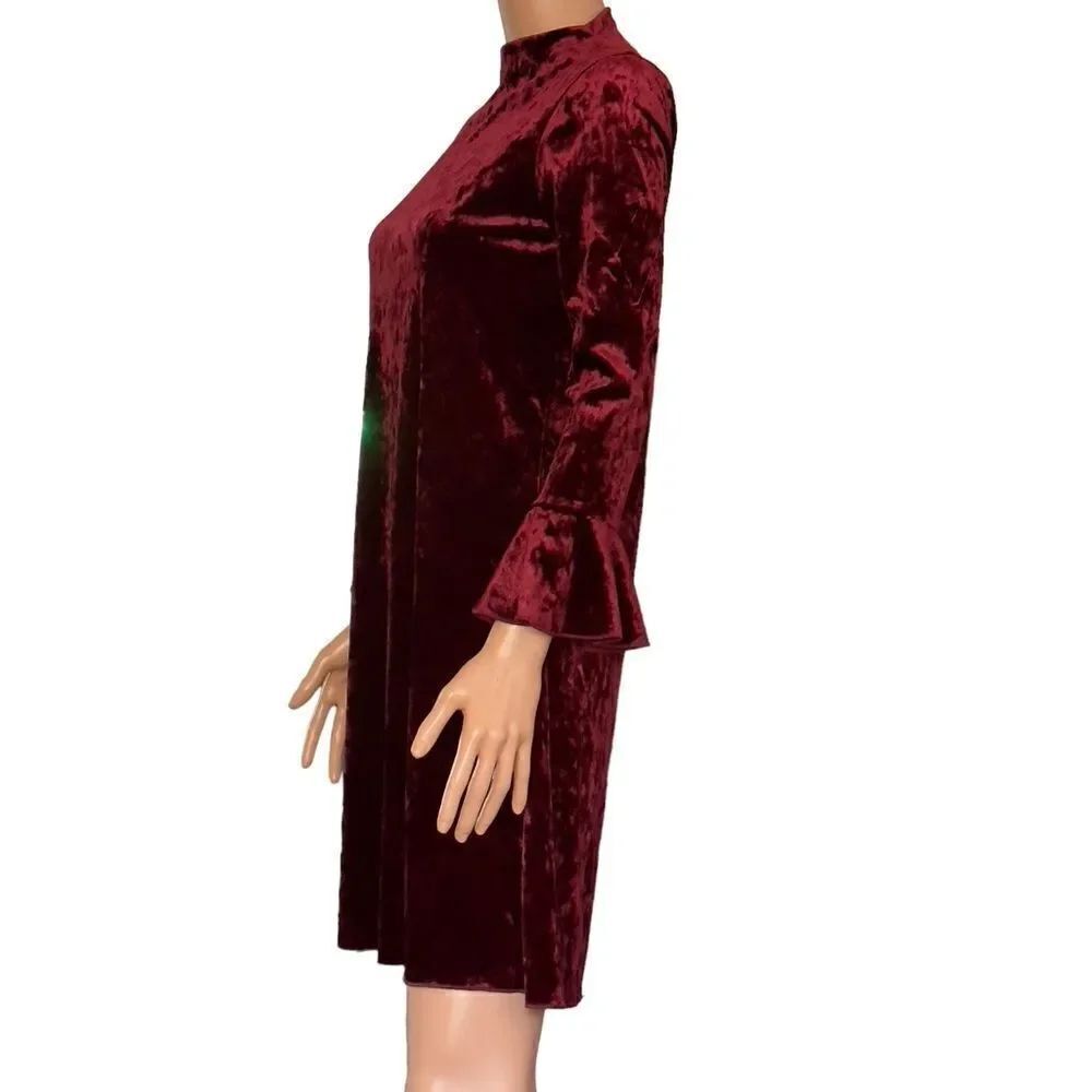 LC Lauren Conrad Red Wine Velvet Shift Dress SMALL - Picture 2 of 13